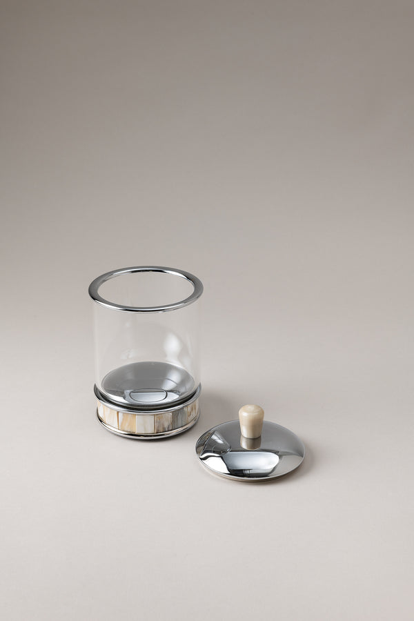 Zebu Glass toilet ear picks jar with natural material base