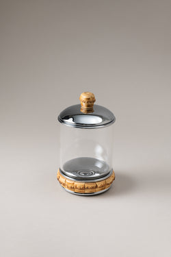 Bamboo root Glass toilet ear picks jar with natural material base