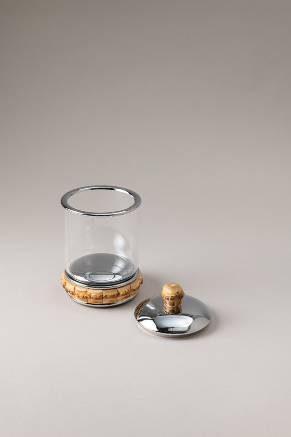 Bamboo root Glass toilet ear picks jar with natural material base