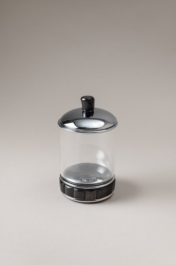 Porta cotton fioc cilindro vetro - Glass toilet ear picks jar with natural material base