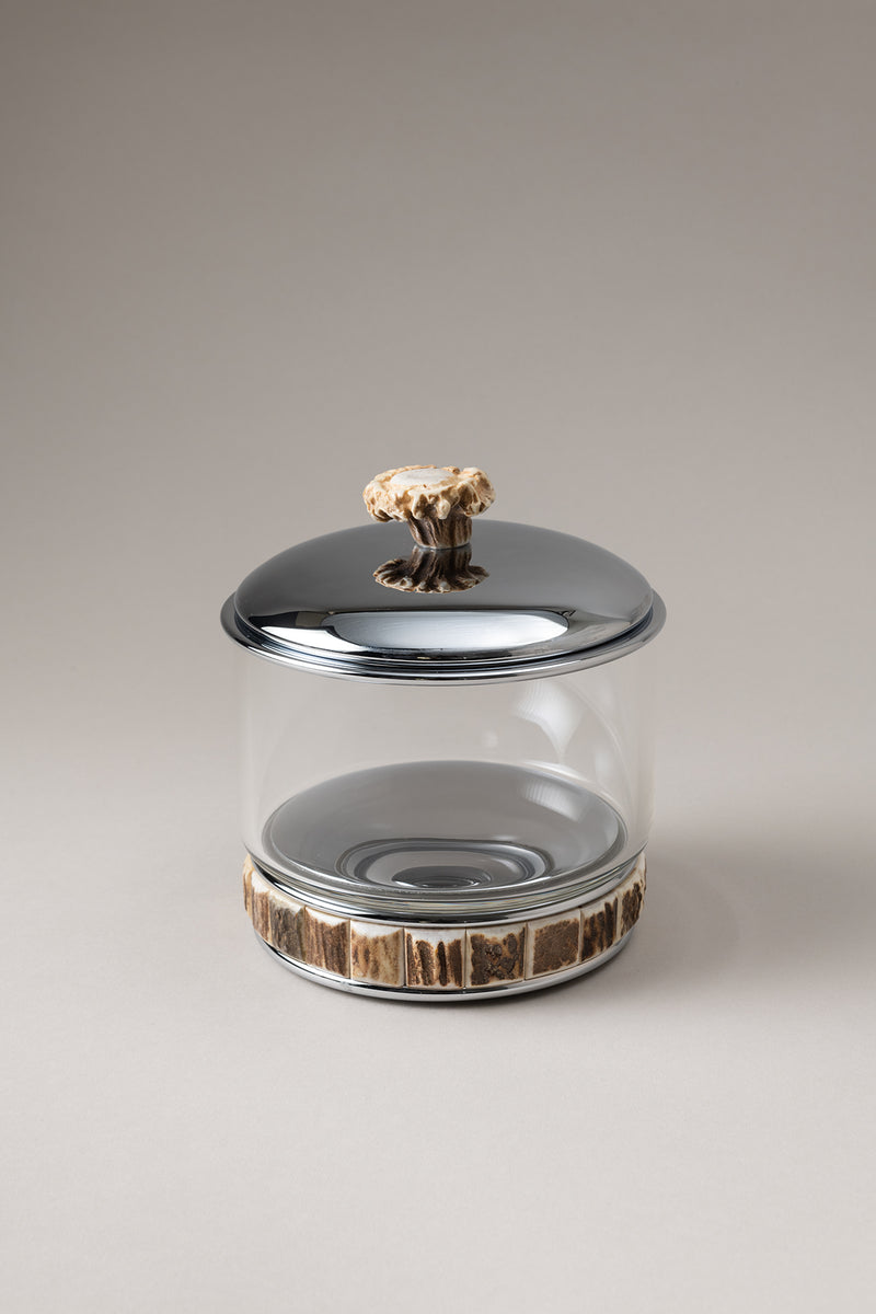 Porta cotone cilindro vetro - Glass cotton jar with natural material base