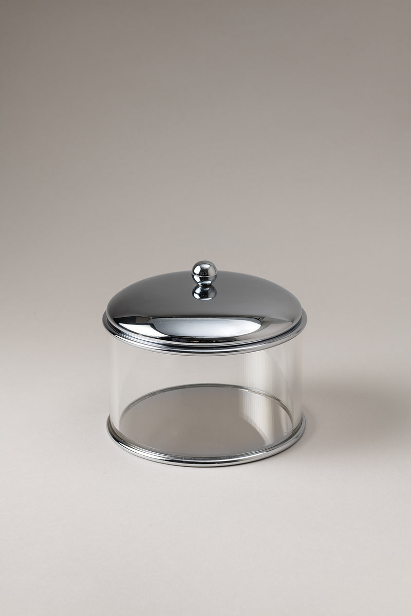 Porta cotone cilindro vetro in Ottone cromato - Chrome plated brass Glass cotton jar