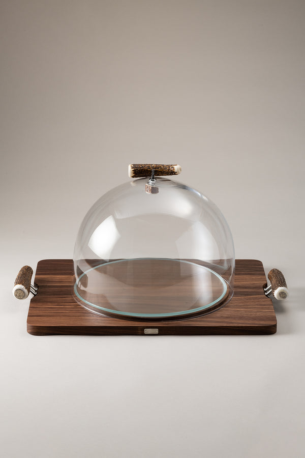 Stag antler Cheese serving board with glassdome