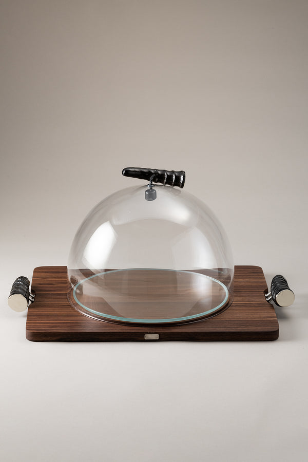 Cheese serving board with glassdome