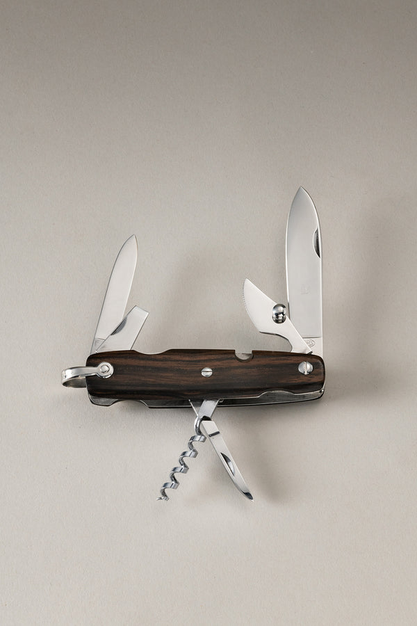 Wood Large pocket knife 6 accessories