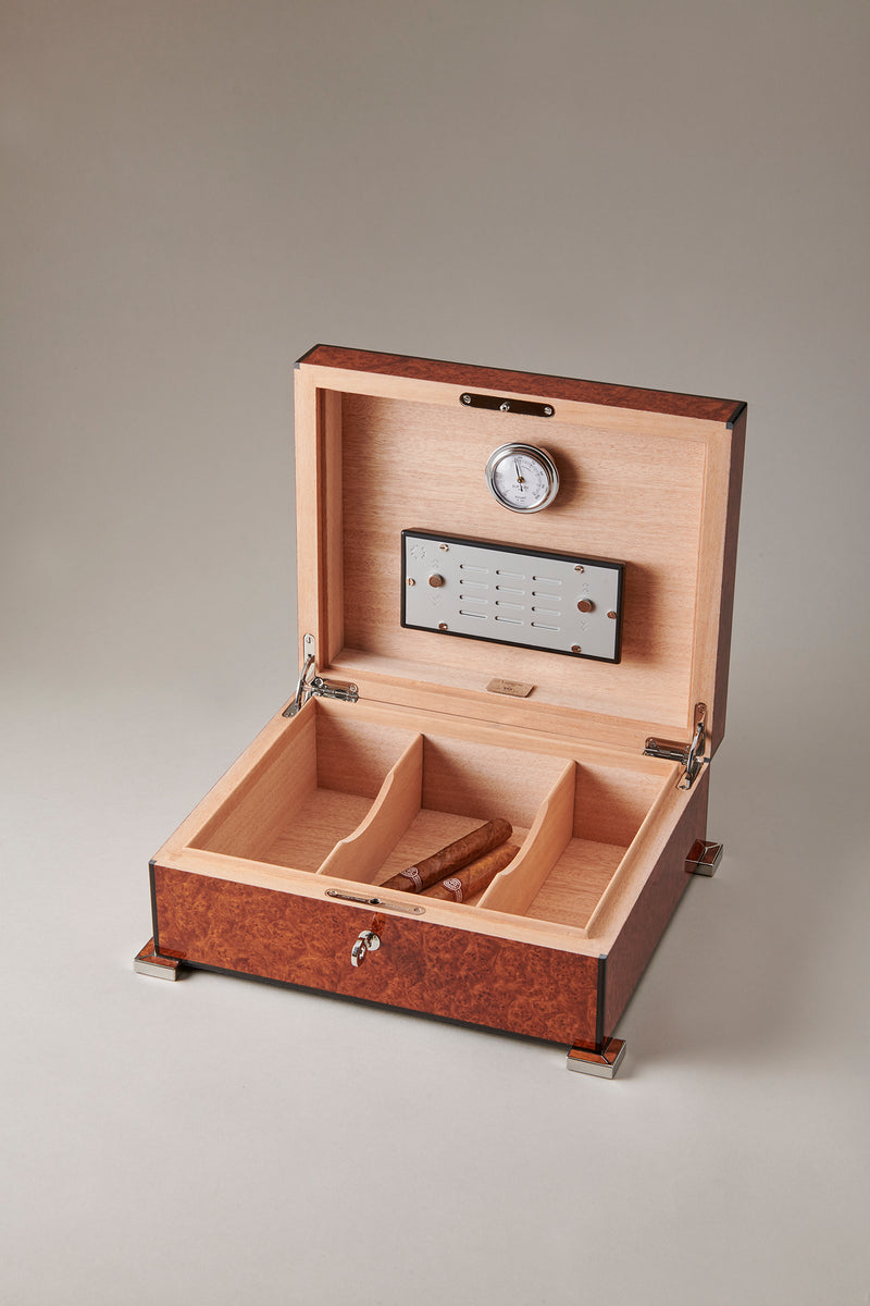 Umidificatore porta sigari medio in Amboina - Amboyna burl Medium cigar humidor box