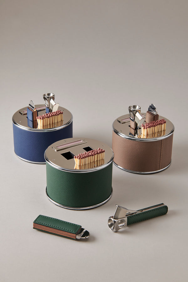 Nautical leather Cylindrical cigar set with V cutter