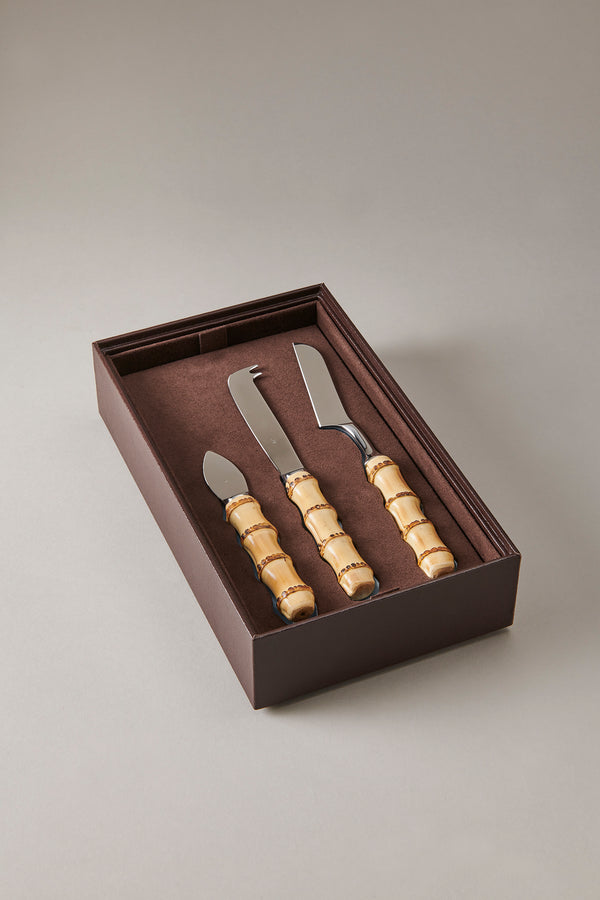Bamboo root Cheese knife set deluxe case