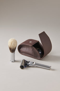 Set rasoio pennello barba viaggio in Ottone cromato - Chrome plated brass Travelling shaving set