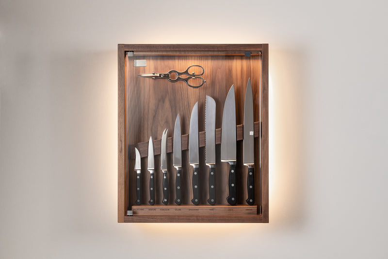 Coltelliera piccola con vetro in POM - Polyoxymethylene Small cabinet wall-mounted knives set