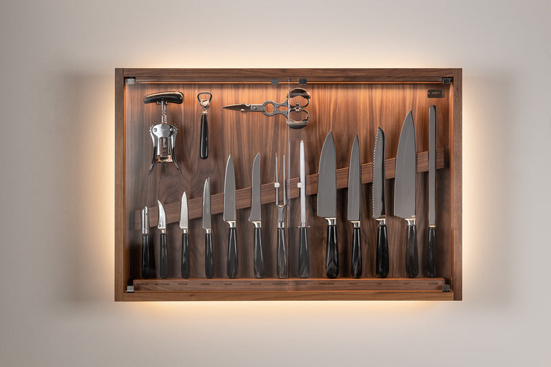 Coltelliera media con vetro in Zebu - Zebu Medium cabinet wall-mounted knives set