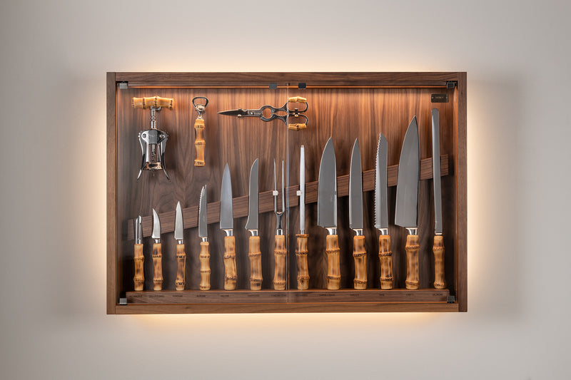 Coltelliera media con vetro in Bambù - Bamboo root Medium cabinet wall-mounted knives set